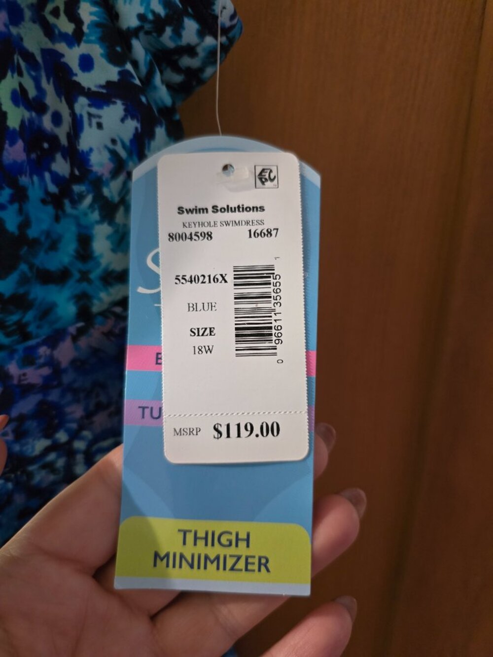 Swim Solutions NWT High Neck Keyhole Tankini Top – Blue Geometric Tile Swimsuit - Picture 4 of 7